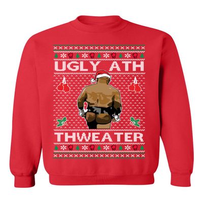 ALLNTRENDS Mike Tyson Merry Chrithmith Kith My Ath Funny Ugly Christmas Sweater Crewneck Sweatshirt (M, Red)