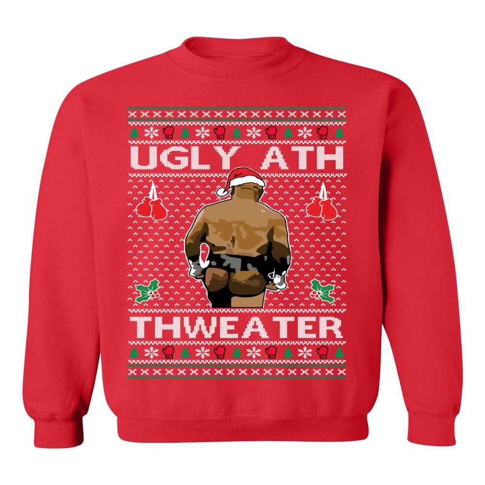 ALLNTRENDS Mike Tyson Merry Chrithmith Kith My Ath Funny Ugly Christmas Sweater Crewneck Sweatshirt (M, Red)