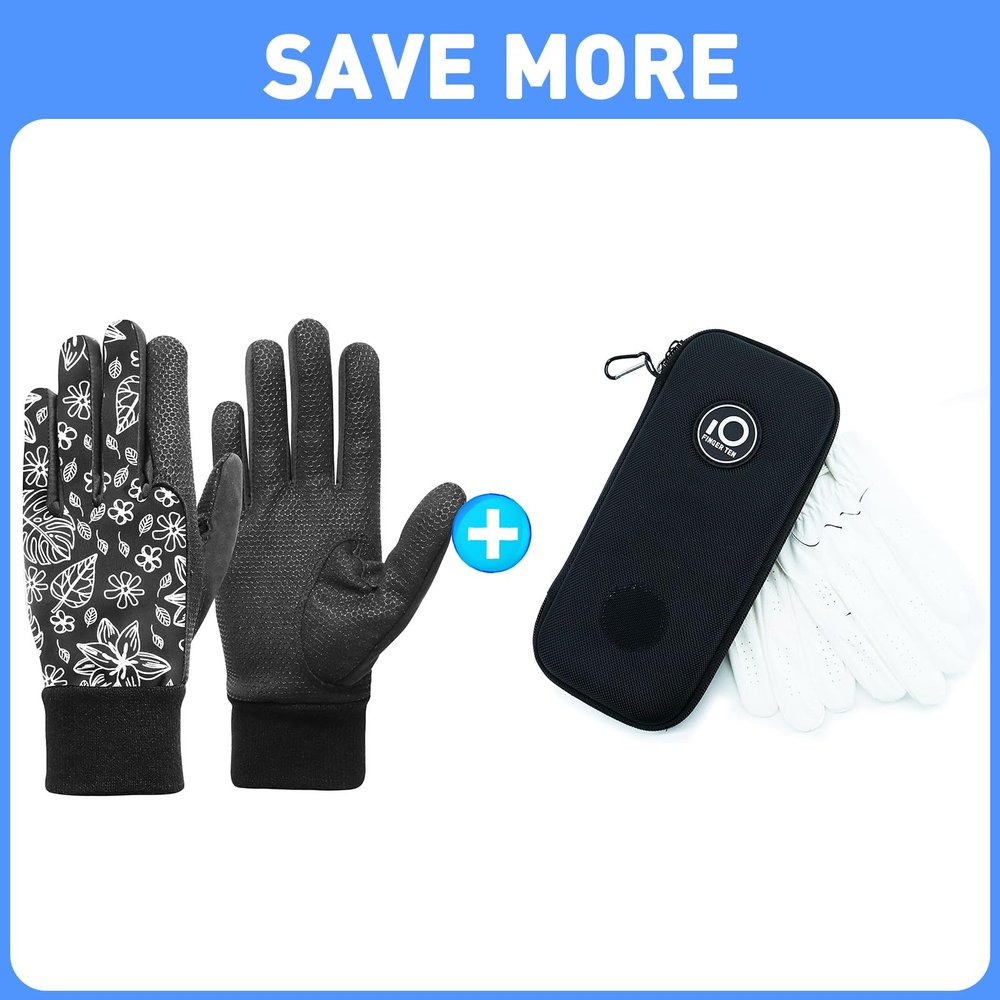 FINGER TEN Winter Golf Gloves Men for Cold Weather Upgraded Silicone Palm Golf Glove Holder Case with Carabiner Gloves Storage Box Protect and