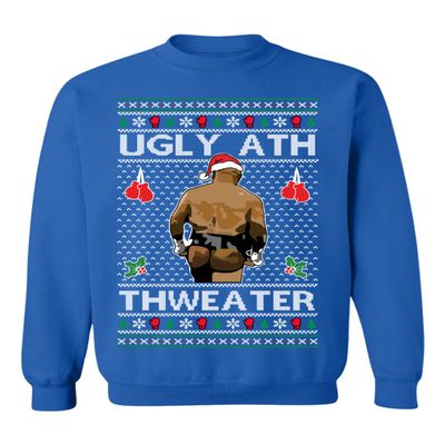 ALLNTRENDS Mike Tyson Merry Chrithmith Kith My Ath Funny Ugly Christmas Sweater Crewneck Sweatshirt (2XL, Royal Blue)