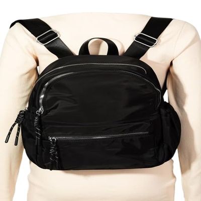 Adjustable Strap Nylon Backpack Bag with Side Pockets (Black)