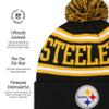 FOCO Pittsburgh Steelers NFL Stretch Gloves & Primary Stripe Pom Knit Cap Hat Winter Beanie - Bundle view 2