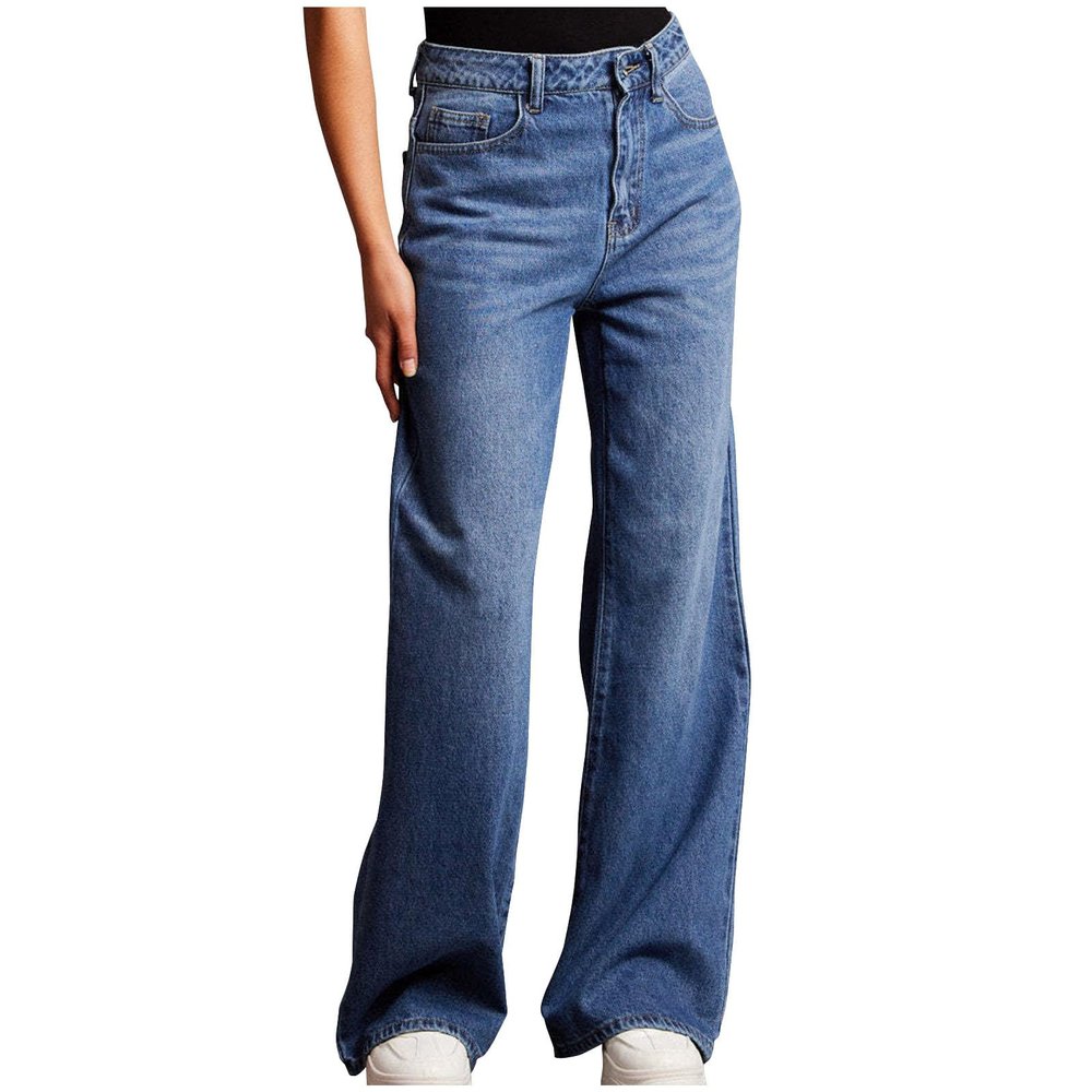 Akklian Y2k Cute Bow Jeans for Women Fairy Wide Leg Denim Pant Baggy Straight Leg Mid Rise Jeans Teen Girls Casual Streetwear