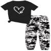 ARTMINE Girls' 2 Piece Clothing Sets Short Sleeve Crew Neck Heart Print T Shirt Drawstring Elastic Waist Camo Cargo Jogger Pants Outfits, US 7-8 Years = Tag 140 view 1
