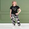 ARTMINE Girls' 2 Piece Clothing Sets Short Sleeve Crew Neck Heart Print T Shirt Drawstring Elastic Waist Camo Cargo Jogger Pants Outfits, US 7-8 Years = Tag 140 view 2