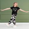 ARTMINE Girls' 2 Piece Clothing Sets Short Sleeve Crew Neck Heart Print T Shirt Drawstring Elastic Waist Camo Cargo Jogger Pants Outfits, US 7-8 Years = Tag 140 view 4