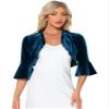 Allegra K Velvet Shrug Top for Women's 3/4 Sleeve Open Front Ruffled Cocktail Party Cropped Cardigan Small Peacock Blue view 1