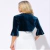 Allegra K Velvet Shrug Top for Women's 3/4 Sleeve Open Front Ruffled Cocktail Party Cropped Cardigan Small Peacock Blue view 3