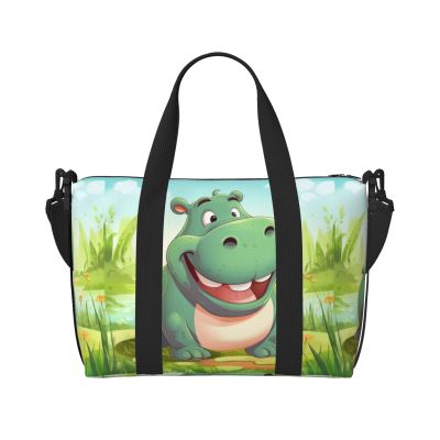 Cartoon Hippo Print Weekender Bag Sport Gym Bag Women Men Hospital Bag Personal Travel Bag Carryon Bag