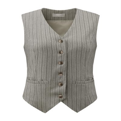 Hobemty Women's Pinstripe Waistcoat Button Down Vintage Striped Vest XX-Large Grey
