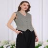Hobemty Women's Pinstripe Waistcoat Button Down Vintage Striped Vest XX-Large Grey view 2