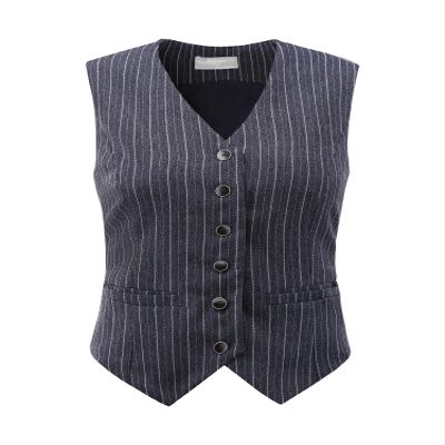 Hobemty Women's Pinstripe Waistcoat Button Down Vintage Striped Vest X-Large Blue