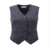 Hobemty Women's Pinstripe Waistcoat Button Down Vintage Striped Vest X-Large Blue view 1