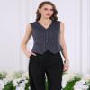 Hobemty Women's Pinstripe Waistcoat Button Down Vintage Striped Vest X-Large Blue view 3