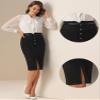 Allegra K Faux Suede Skirt for Women's High Rise Button Front A-line Slit Skirt X-Large Black view 2