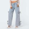Akklian Y2k Cute Bow Jeans for Women Fairy Wide Leg Denim Pant Baggy Straight Leg Mid Rise Jeans Teen Girls Casual Streetwear view 2