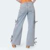 Akklian Y2k Cute Bow Jeans for Women Fairy Wide Leg Denim Pant Baggy Straight Leg Mid Rise Jeans Teen Girls Casual Streetwear view 3