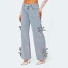 Akklian Y2k Cute Bow Jeans for Women Fairy Wide Leg Denim Pant Baggy Straight Leg Mid Rise Jeans Teen Girls Casual Streetwear view 4
