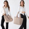 HOXIS Puffer Tote for Women Quilted Shoulder Handbag Lightweight Weekender Bag Purse for Work Travel Gym Shop (Nude) view 2