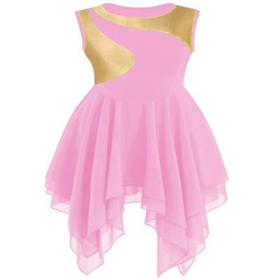ELLYDOOR Praise Dance Tunic Dancewear for Women Sleeveless Color Block Irregular Flowy Hem Liturgical Worship Lyrical Dance Dress Pink, Tag M