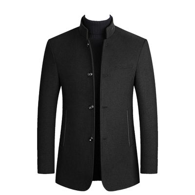 Mens Wool Blend Blazer Jacket Single Breasted Business Blazer Jacket Stand Collar Wool Blend Coat Wih Pockets (Black4,Medium)