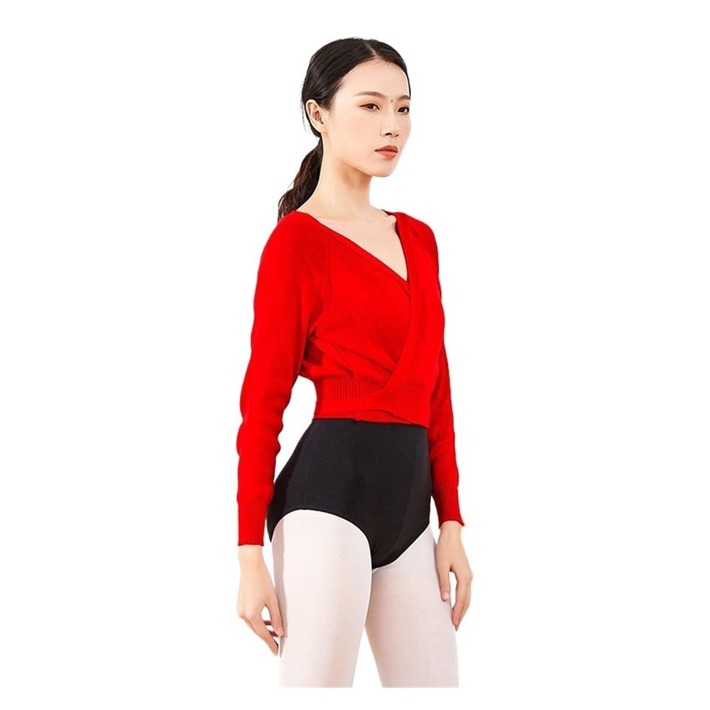 Leotards Coat Ballet Overall Wrap Sweaters Gymnastics Ballet Dance Warm Up Cardigan for Winter(Red,165-170cm)
