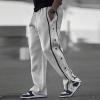 Baggy Sweatpants Men Open Bottom Elastic Waist Drawstring Pants Comfy Side Button Workout Athletic Pants with Pockets Mens Black Sweatpants Mens Sweatpants Wide Leg Track Pants view 2