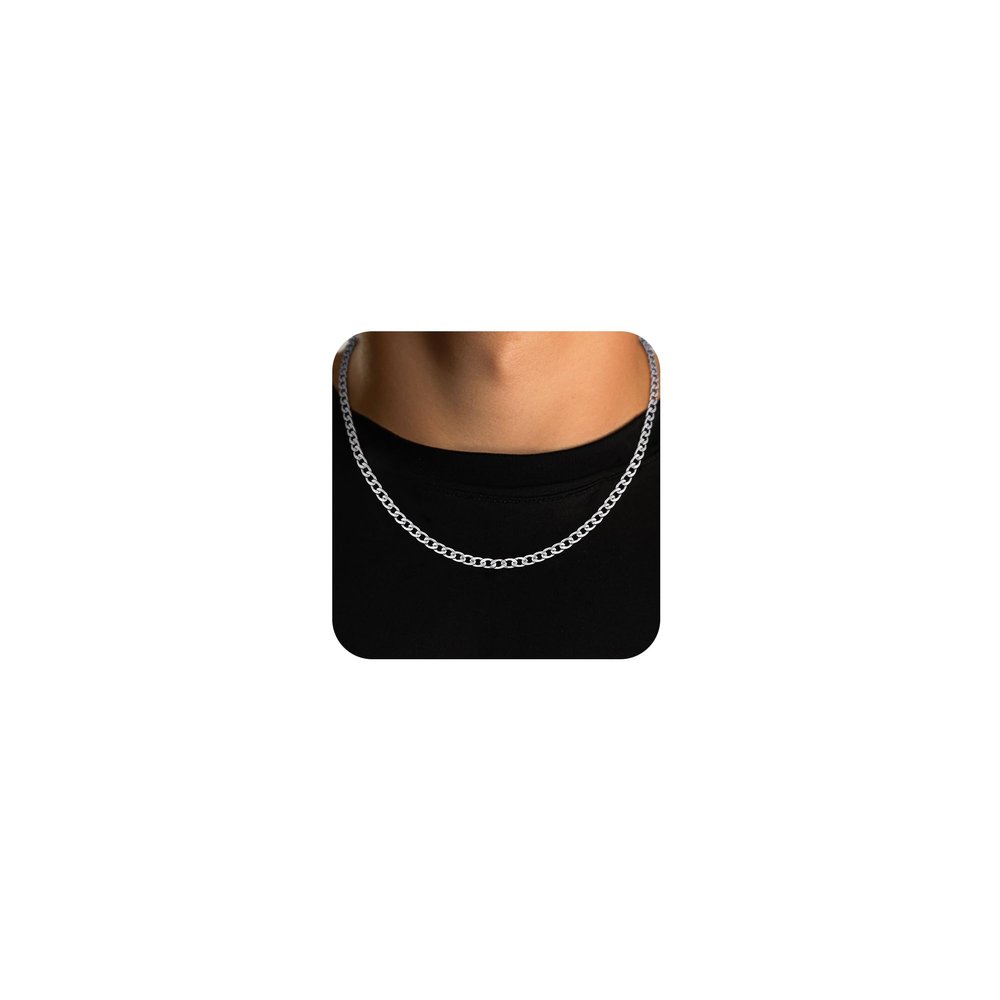 JIKASI Silver Chain for Men Stainless Steel Men's Necklaces Chain Cool Diamond Cut Cuban Link Chain for Men Hip-Hop Jewelry 4mm/6mm 17/18/20/22/24/26 Inches