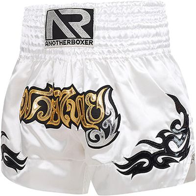 Amofatia Muay Thai Boxing Shorts Grappling Training Workout Gym Shorts for Men Women Kids (US, Alpha, Small, Regular, Regular, White)