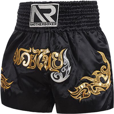 Amofatia Muay Thai Boxing Shorts Grappling Training Workout Gym Shorts for Men Women Kids (US, Alpha, Medium, Regular, Regular, Black)