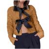 Akklian Women's Sequin Tops Trendy Cute Bow Tie Front Velvet Shirt Jacket Fashion Glitter Party Long Sleeve Cropped Coats