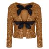 Akklian Women's Sequin Tops Trendy Cute Bow Tie Front Velvet Shirt Jacket Fashion Glitter Party Long Sleeve Cropped Coats view 4