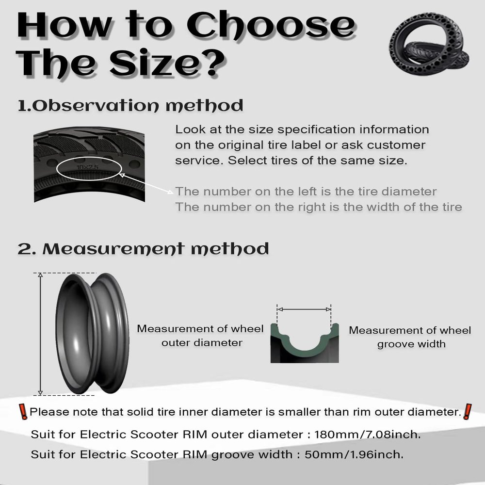 60/70-6.5 Solid Tire, 10x2.5 Tubeless Tyre Replacement for Segway Ninebot Max G30P G30LP Gotrax G5 G6 Hiboy Titan Pro MAX3 Electric Scooter, 10x2.50-6.5 10 Inch Honeycomb Front Rear Wheels