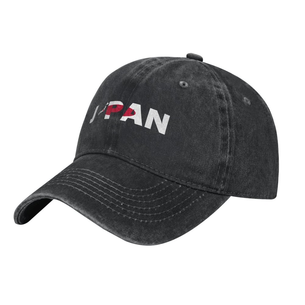 Yomconect Japan Text with Map Japan Flag Adjustable Stylish Unique Unisex Washed Cowboy Baseball Adult Hat Black