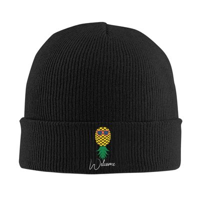 Jmmxp Funny Pineapple Welcome Upside Down Pineapple Beanie Hat Men Women Knit Hat Slouchy Skull Cap Warm Knitted Hat Black