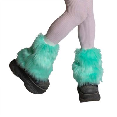 Reyox Women's Faux Fur Leg Warmers, Winter Warm Boot Cuff Covers for Party Costumes Festival Cosplay Green 2