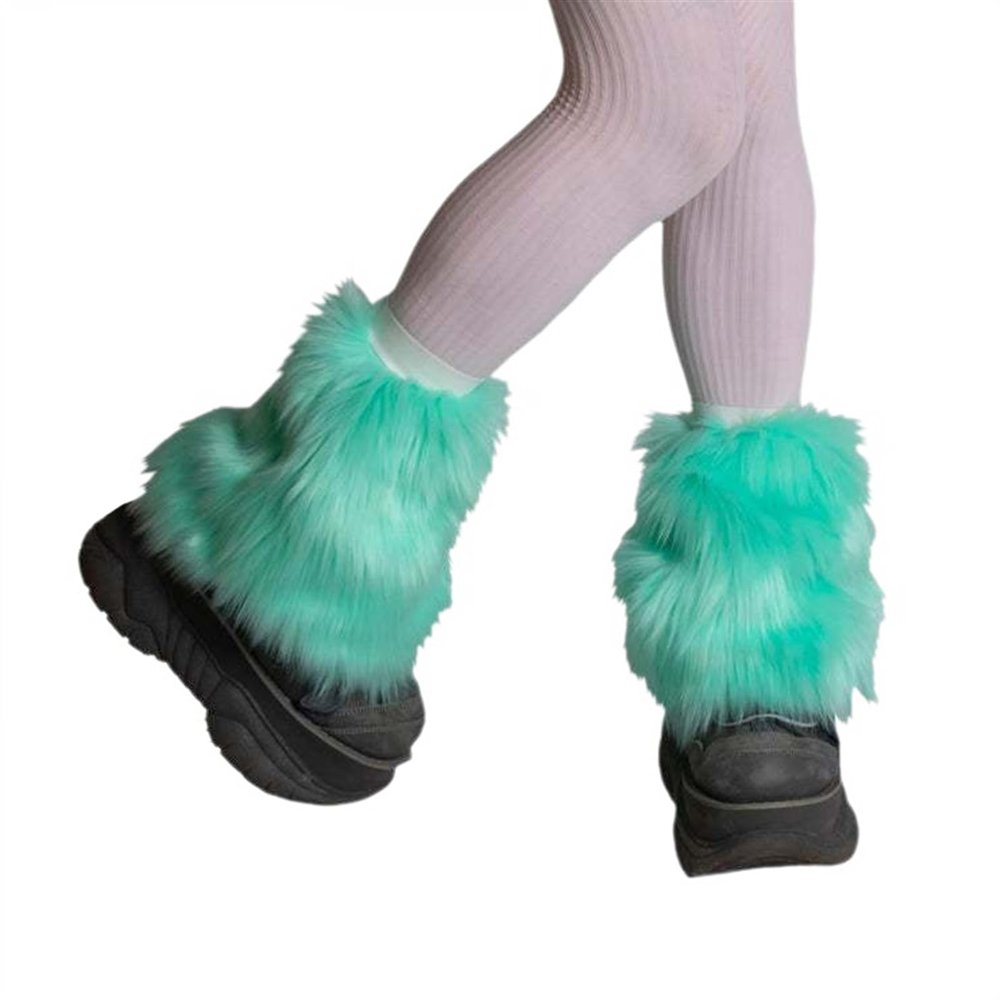 Reyox Women's Faux Fur Leg Warmers, Winter Warm Boot Cuff Covers for Party Costumes Festival Cosplay Green 2