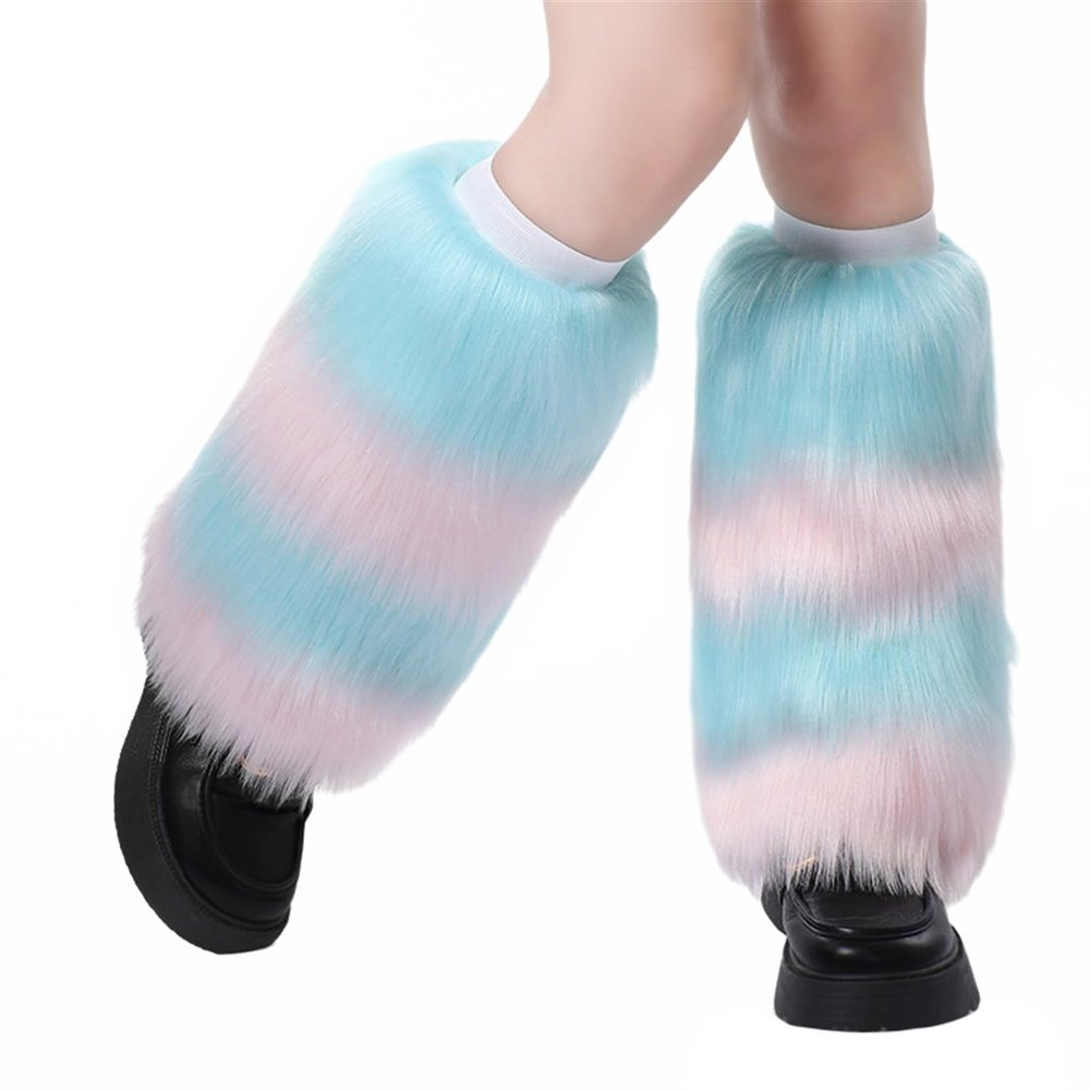 Reyox Women's Faux Fur Leg Warmers, Elastic Boot Cuff Covers for Party Costumes Festival Cosplay Green Pink