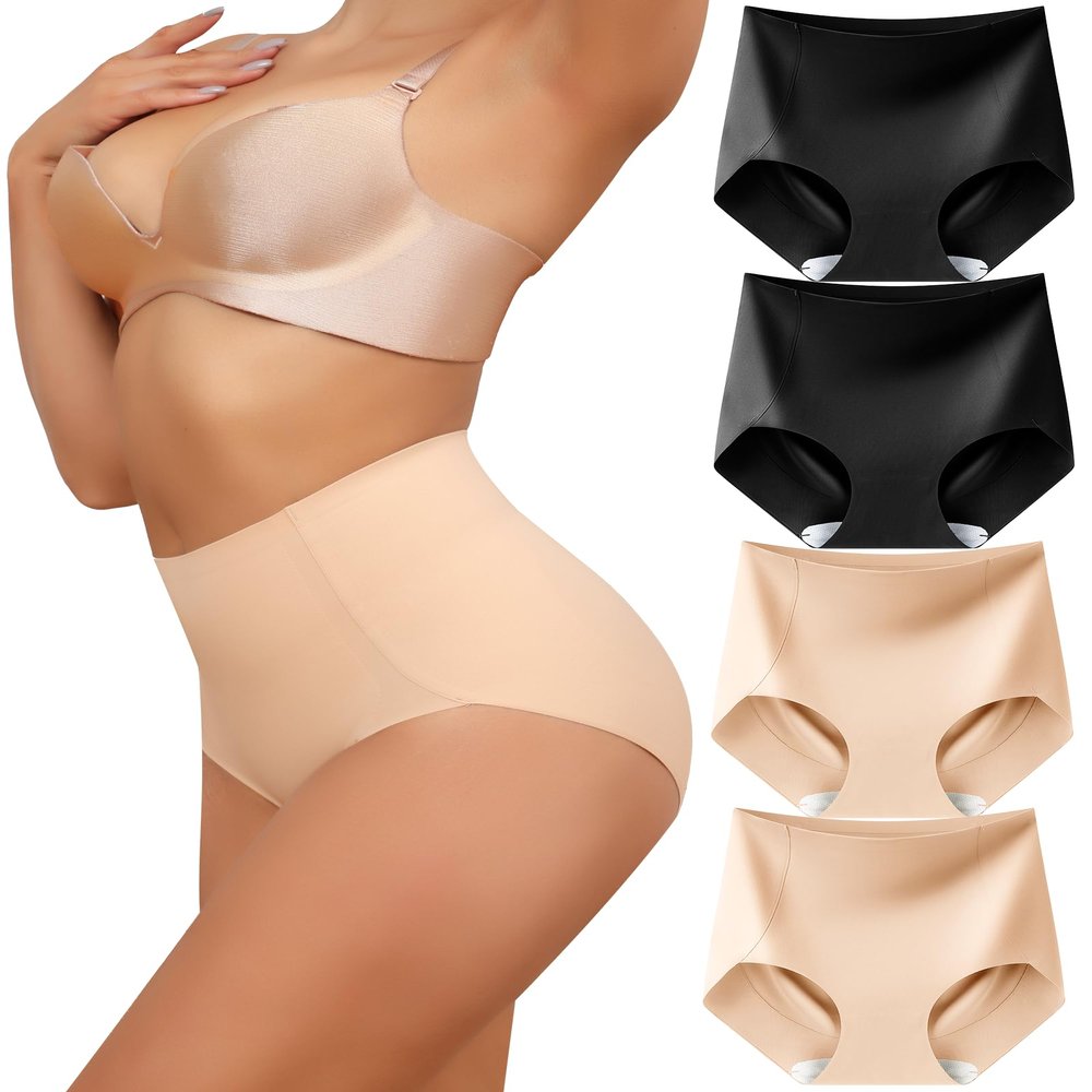 LEVAO Women's Tummy Control Underwear High Waisted Seamless Panties - Postpartum Briefs No Show Shaper S-3XL 4 Pack