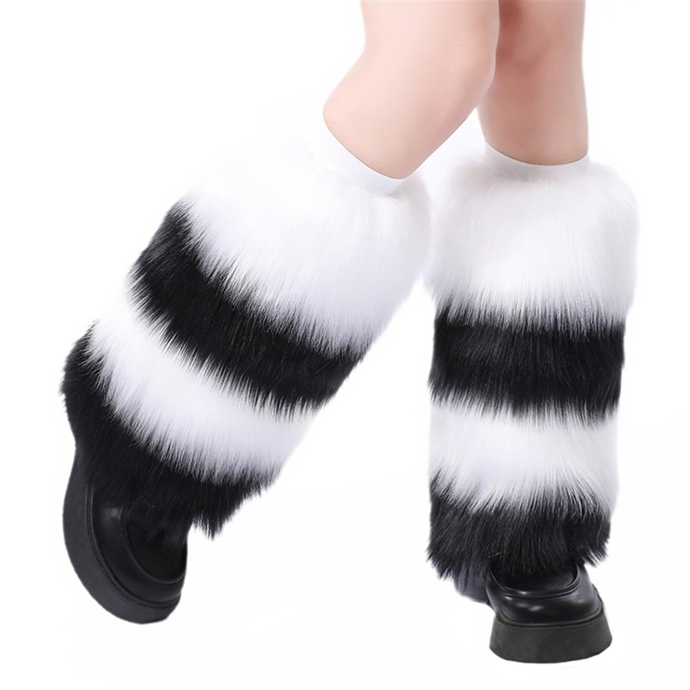 Reyox Women Faux Fur Leg Warmers, Winter Warm Boot Cuff Covers for Party Costumes Festival Cosplay White Black