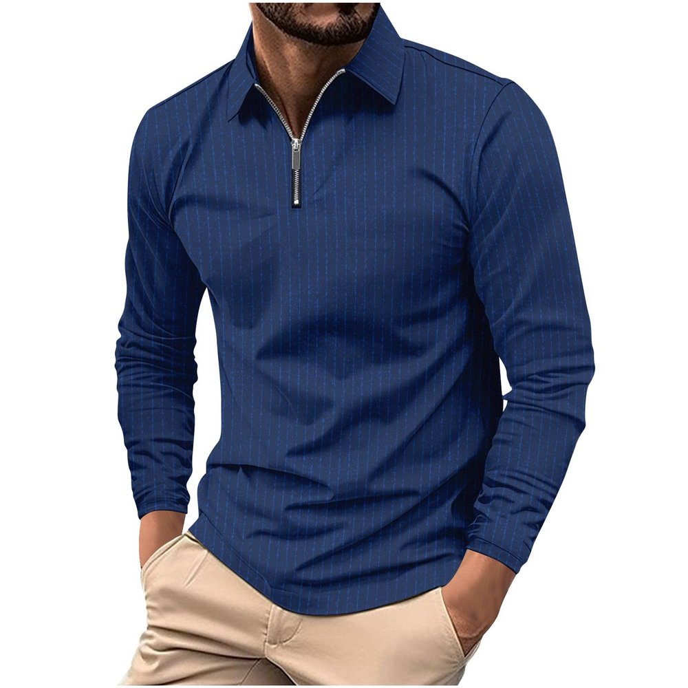 Muscularfit Men's Polo Shirts Long Sleeve Zipper Golf Shirt Lightweight Solid Collared Tshirt Causal Pullover Tops Henley Tee Polo Slim fit t Shirts for Men Men Thermal Shirt Navy L
