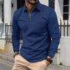 Muscularfit Men's Polo Shirts Long Sleeve Zipper Golf Shirt Lightweight Solid Collared Tshirt Causal Pullover Tops Henley Tee Polo Slim fit t Shirts for Men Men Thermal Shirt Navy L view 2