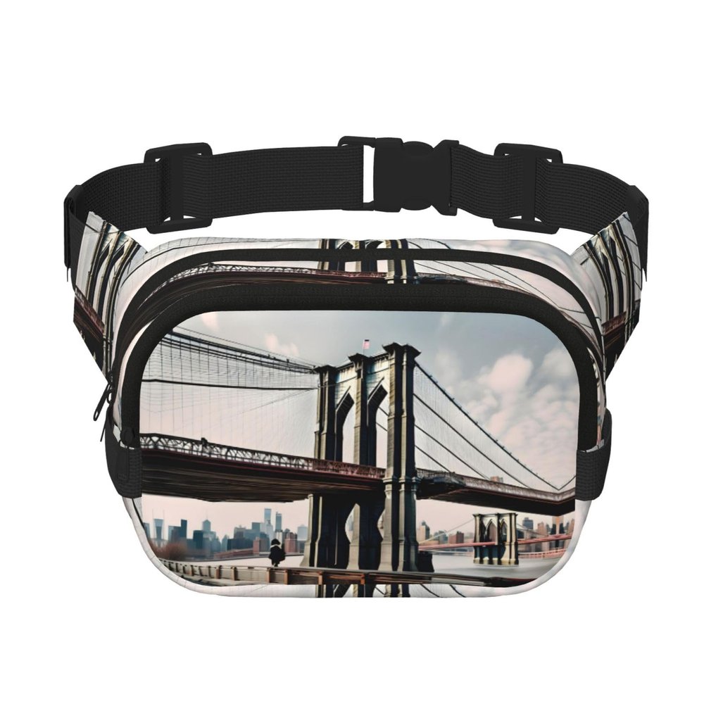 Brooklyn Bridge s print Men's Fanny Pack Adjustable Waist Belt, Zippered Pockets, Compact Lightweight Belt Bag
