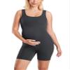 MOMANDA Women' s Maternity Bodysuit Sleeveless Shorts Jumpsuit Square Neck Tank Top for Pregnancy Mysterious Grey Large view 1