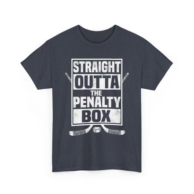 Ice Hockey Player Gift Straight Outta The Penalty Box Tshirt for Boys Unisex Hockey Shirts for Men Women Gifts for Hockey Fan Heather Navy