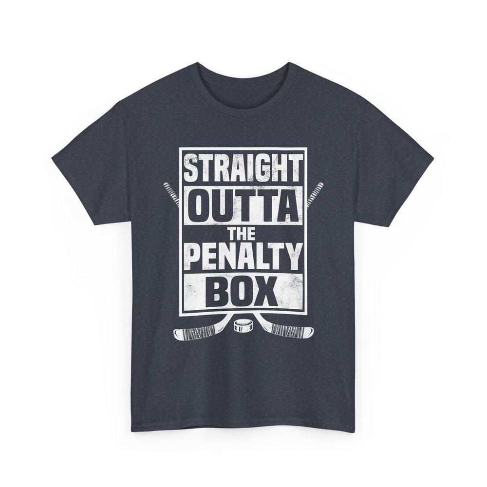 Ice Hockey Player Gift Straight Outta The Penalty Box Tshirt for Boys Unisex Hockey Shirts for Men Women Gifts for Hockey Fan Heather Navy