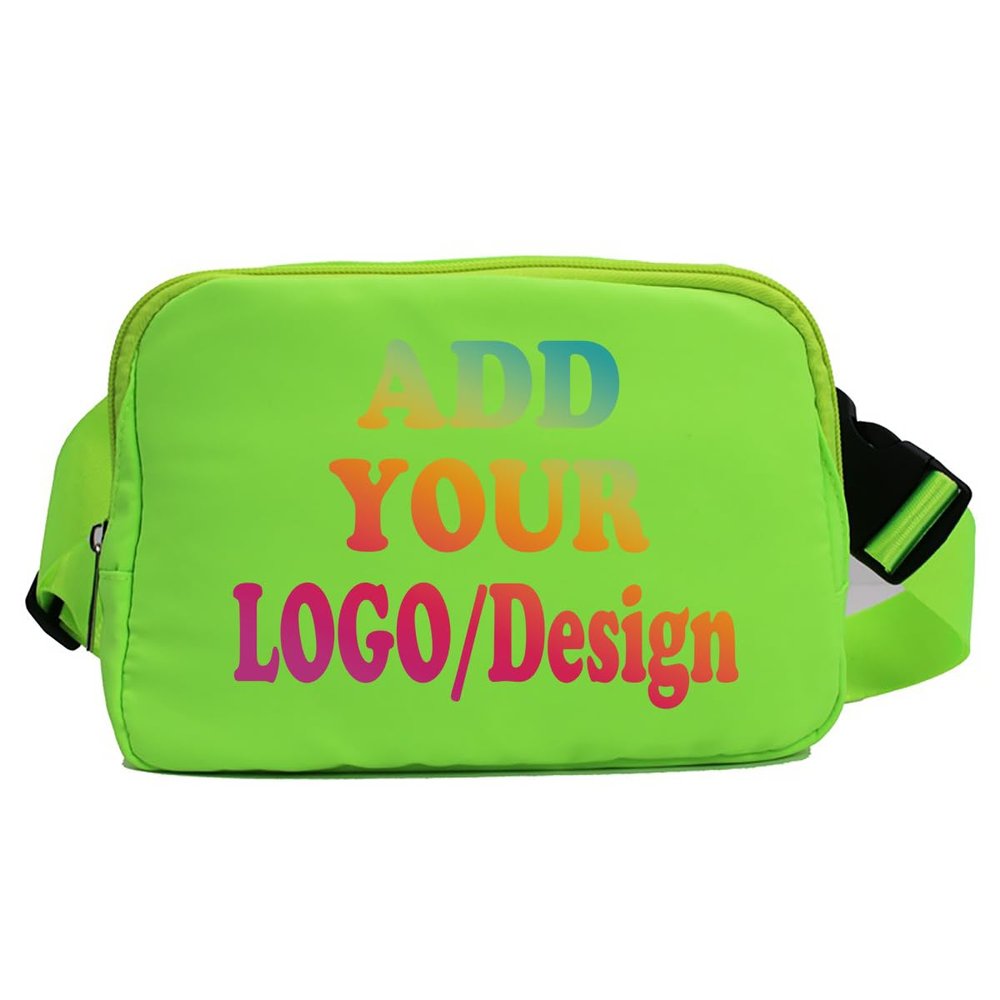 Custom Belt Bag Fanny Pack Bag Unisex Personalized Gifts Nylon Waist Bag with Name Text Logo Photo for Workout Running Traveling Hiking (Fluorescent Green)