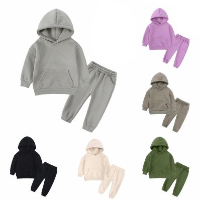 AIMAOMI Kids Boys Girls 2pcs Velvet Hooded Tracksuit Toddler Fleece Pullover Hoodie Top + Sweatpants (Black, 3-4 Years)