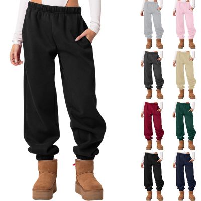 Women's Joggers Baggy Fleece Sweatpants Cinch Bottom Sweatpants with Pockets Plus Size Sweat Pants Winter Warm Cotton Joggers Y2K Jogger Pants Fleece Sweatpants Women Womens Snow Pants B-Grey