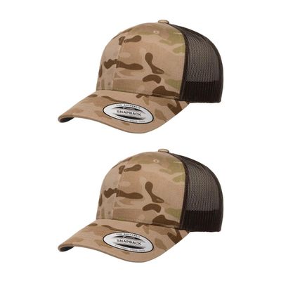 Yupoong Classic 2-Pack Premium Mesh 6 Panel Retro Trucker Cap | Mid Profile Snapback | OSFA | Bulk Pack Available (Multicam Arid Brown)